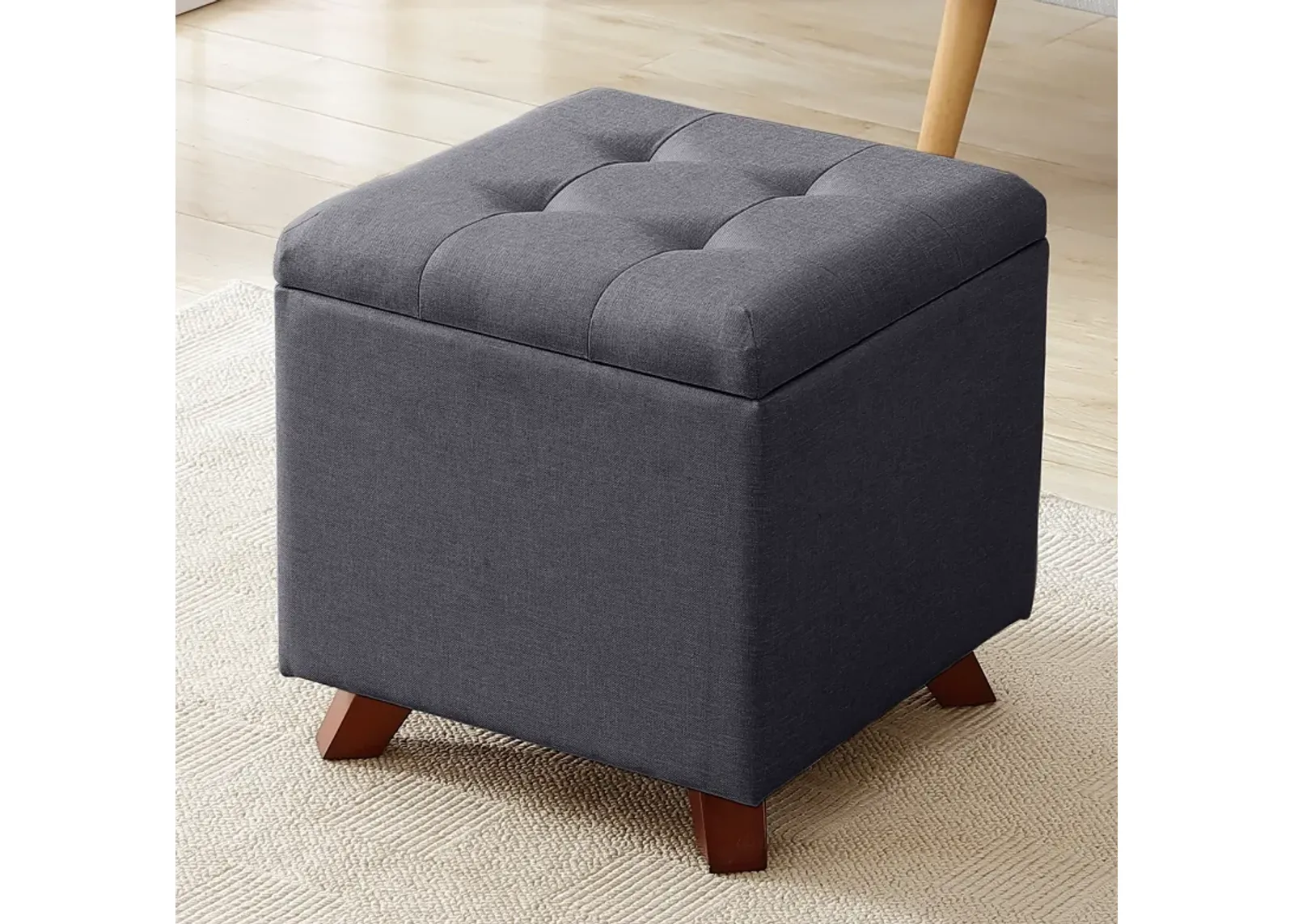 Ornavo Home Crawford Linen Tufted Square Storage Ottoman with Lift Off Lid