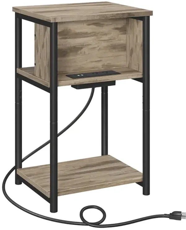 Side Table with Charging Station - 3-Tier End Table with USB Ports and Outlets for Convenient Charging
