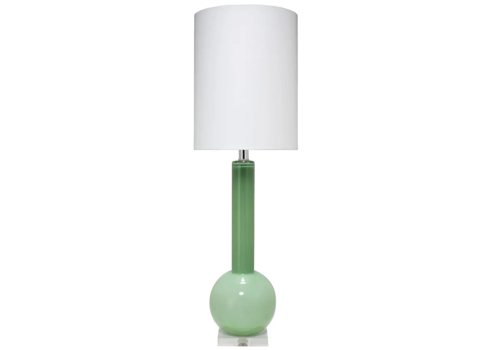 Studio Table Lamp, Leaf Green Glass With Tall Thin Drum Shade, Green