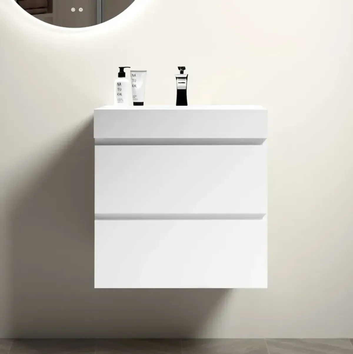 Alice24-201 White Bathroom Vanity with Large Storage