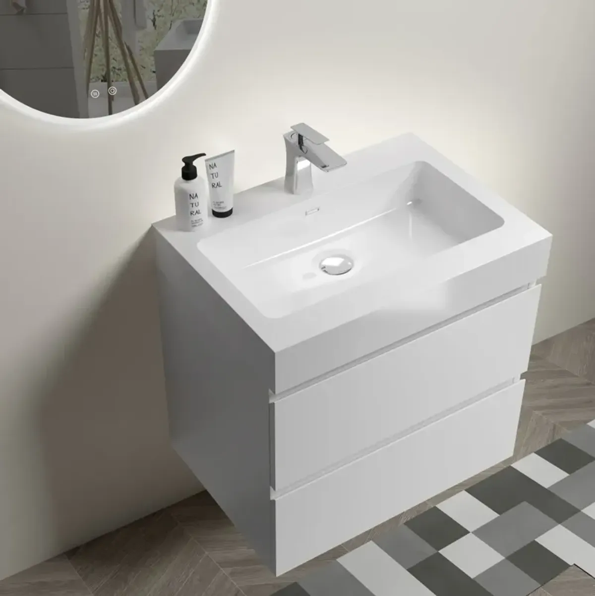 Alice24-201 White Bathroom Vanity with Large Storage