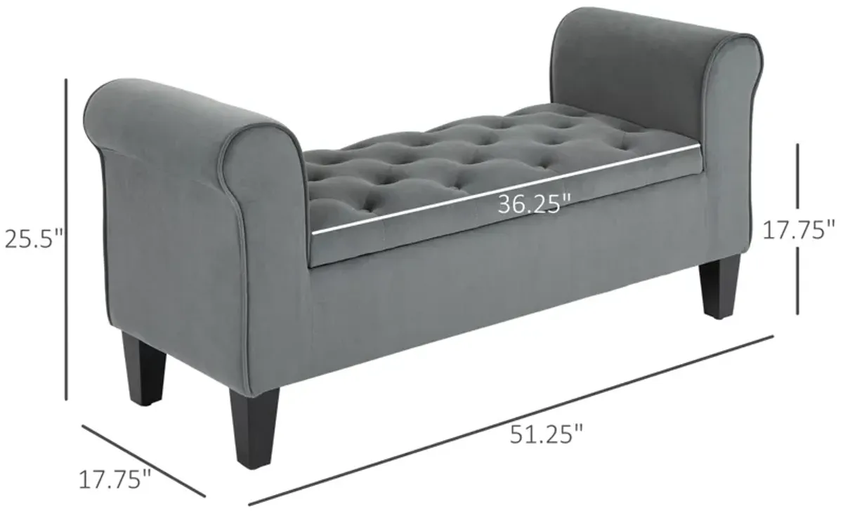 Gray Entryway Storage: Tufted Ottoman Bench with Folding Arms