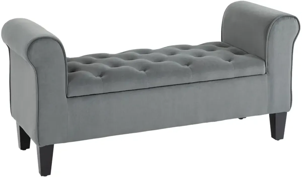 Gray Entryway Storage: Tufted Ottoman Bench with Folding Arms