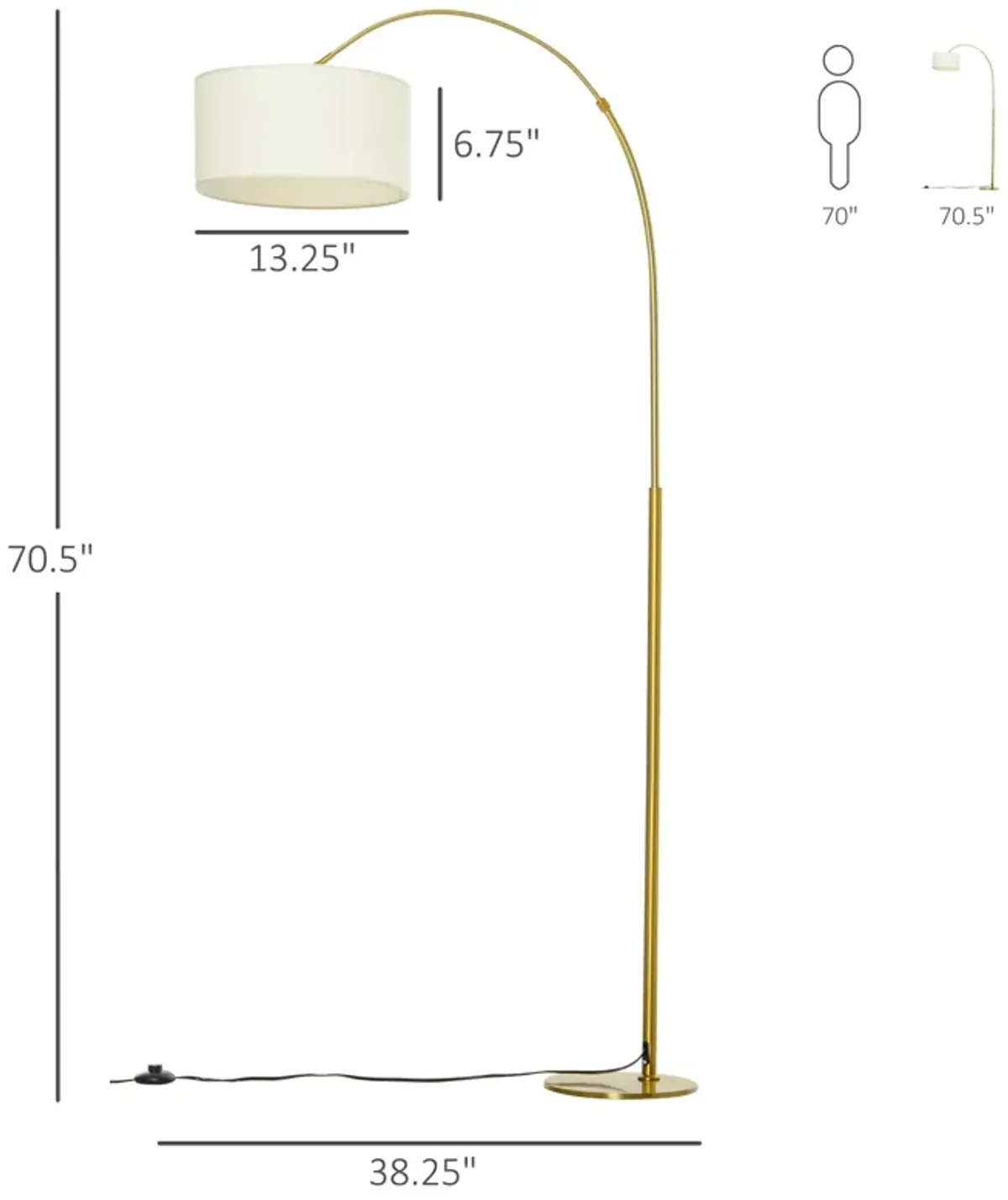 Cream White Illumination: 6FT Arch Floor Lamp with Flexible Shade