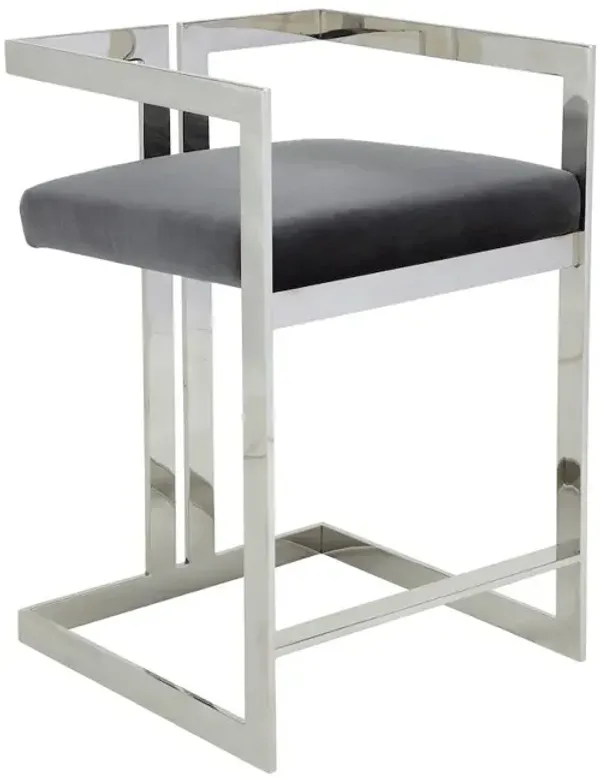 Pangea Home Kenzie Counter Stool Silver/Gray Velvet