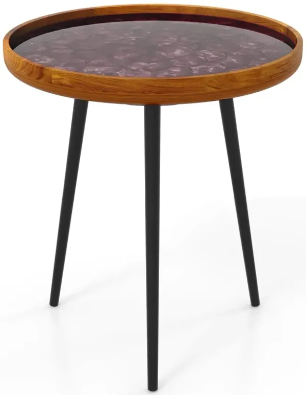 Round End Table with Sea Shell Decoration and Epoxy Resin Finish for Coastal or Beach-Inspired Living Spaces
