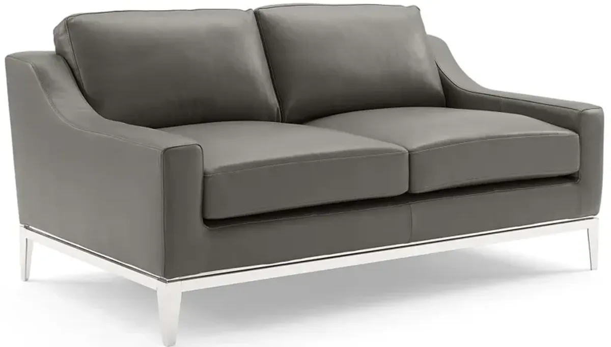 Harness Stainless Steel Base Leather Sofa and Loveseat Set