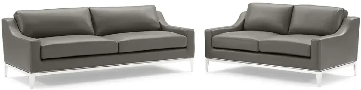 Harness Stainless Steel Base Leather Sofa and Loveseat Set