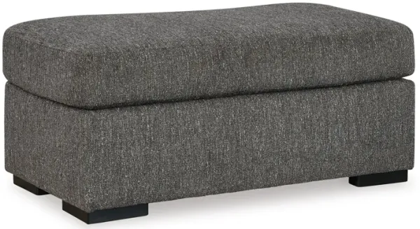 Iqay Accent Ottoman, Black Faux Wood, Pewter Gray Polyester 44 Inch