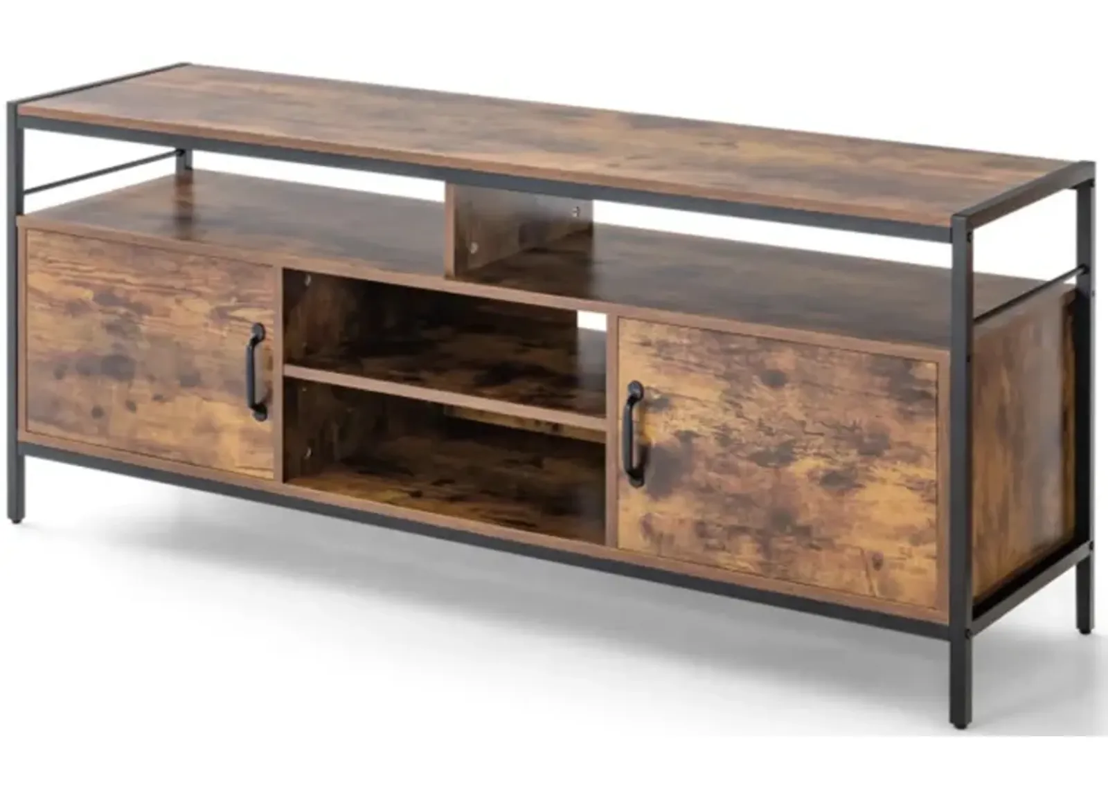 Hivvago 58 Inch Industrial TV Stand with Cabinets and Adjustable Shelf for TVs up to 65 Inch-Rustic Brwon