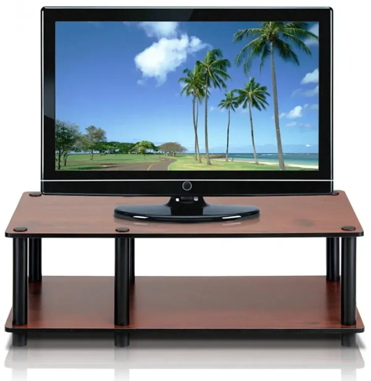 Just No Tools Mid TV Stand, Dark Cherry w/Black Tube