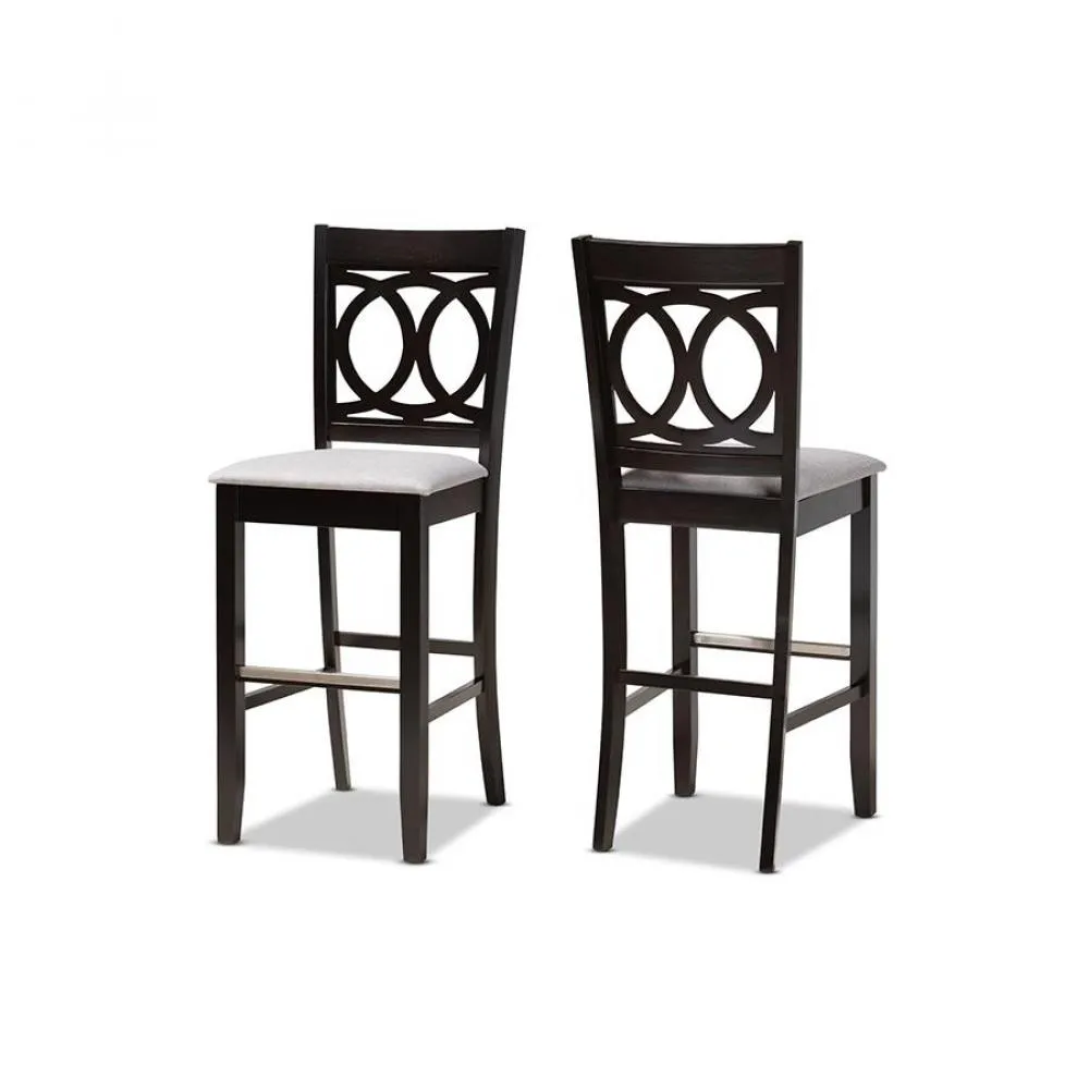 Grey Fabric Upholstered and Espresso Brown Finished Wood 2-Piece Bar Stool Set