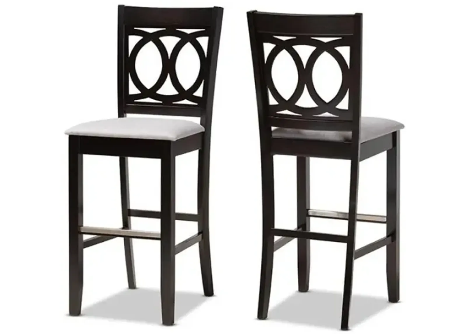 Grey Fabric Upholstered and Espresso Brown Finished Wood 2-Piece Bar Stool Set