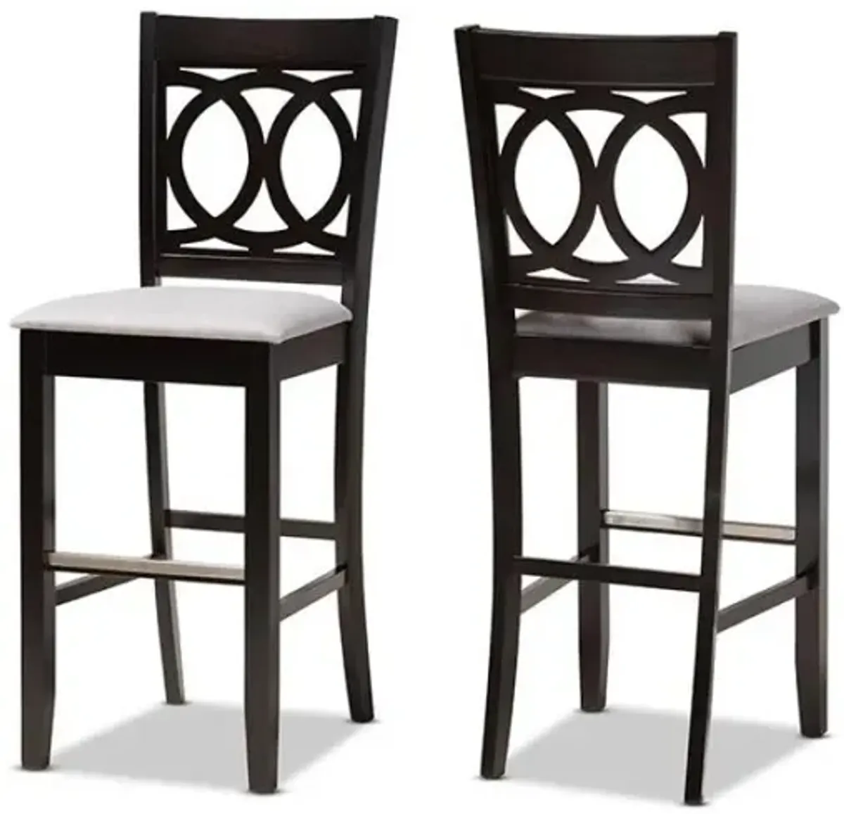 Grey Fabric Upholstered and Espresso Brown Finished Wood 2-Piece Bar Stool Set