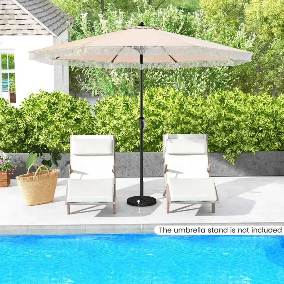 Patio Umbrella with Sun-Protective Canopy for Patio Garden Pool