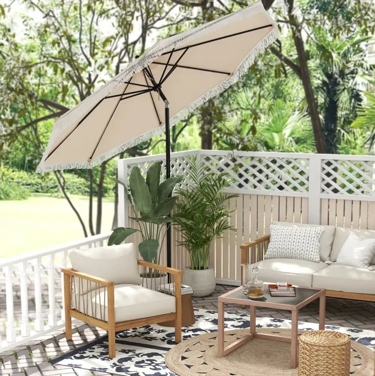 Patio Umbrella with Sun-Protective Canopy for Patio Garden Pool