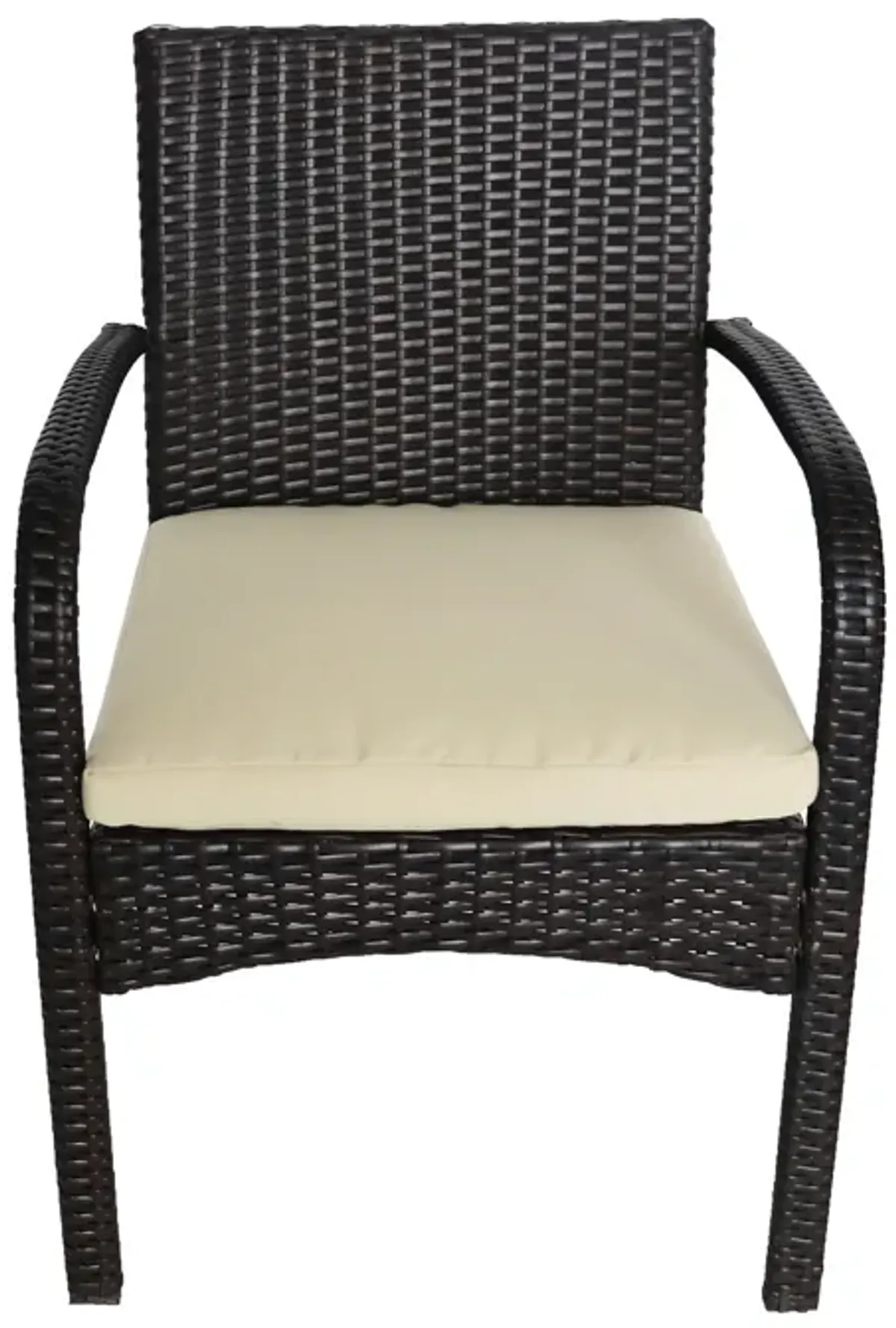 Aden Outdoor Bistro Set with 2 Chairs, Brown Rattan Wicker, Beige - Benzara