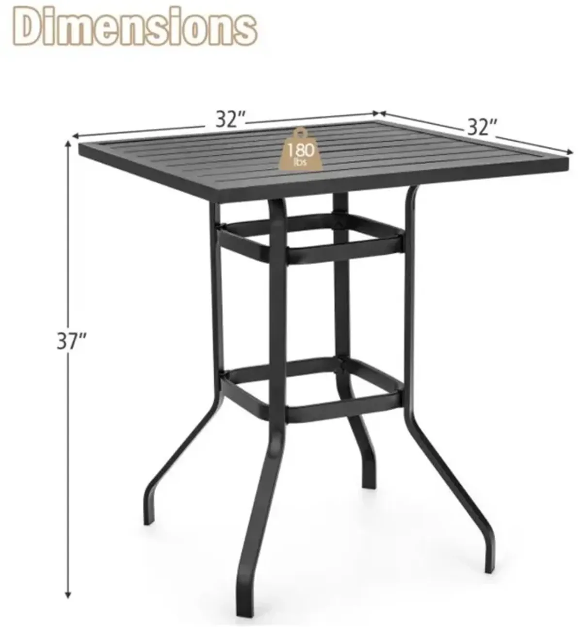 Hivvago 32 Inches Outdoor Steel Square Bar Table with Powder-Coated Tabletop