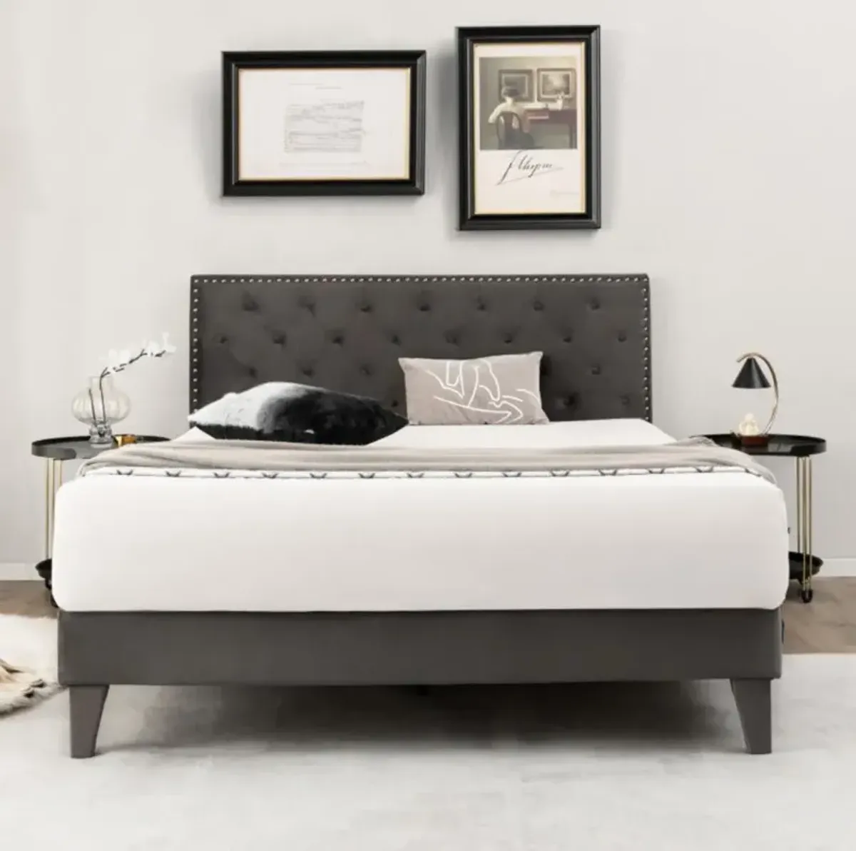 Hivvago Upholstered Platform Bed with Tufted Headboard