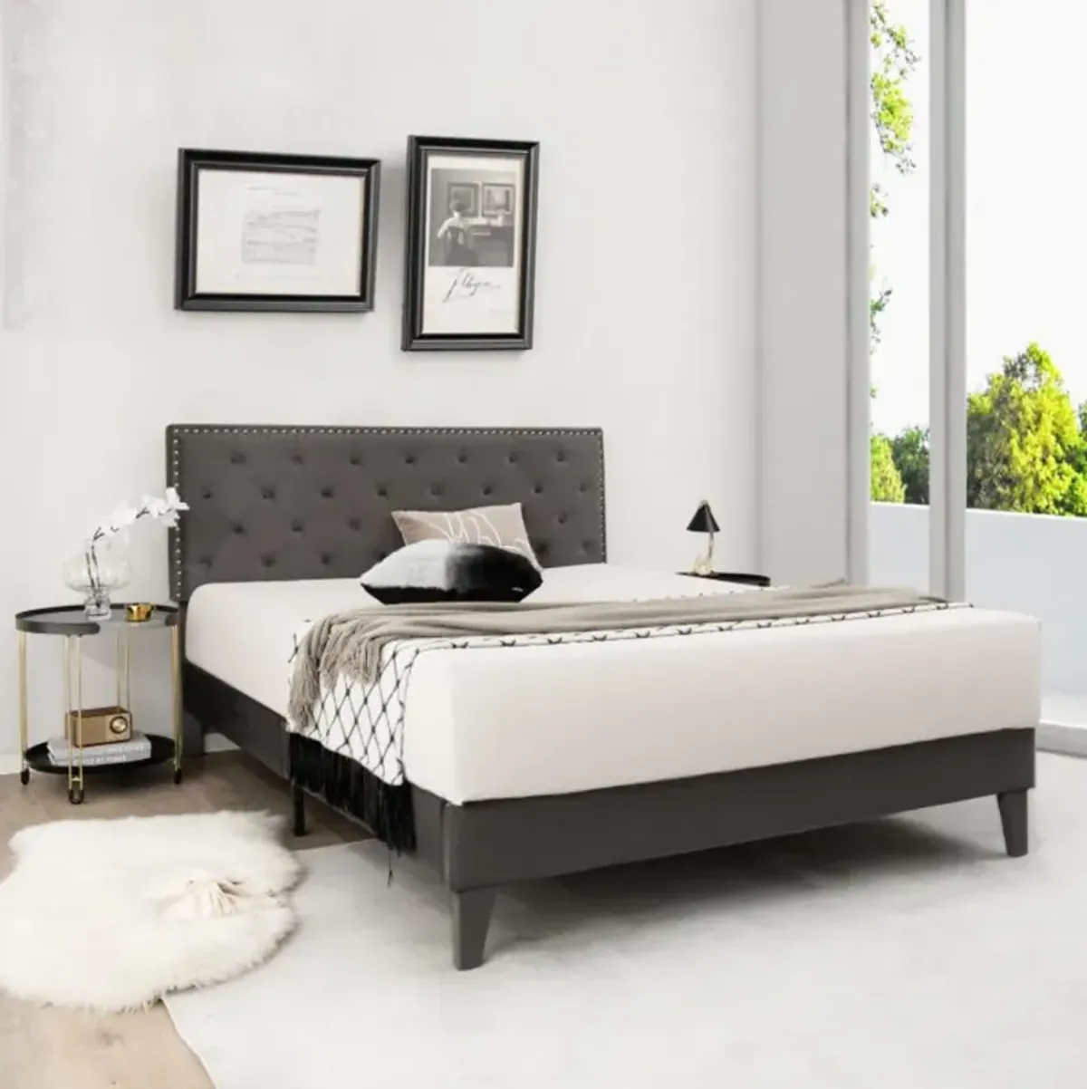 Hivvago Upholstered Platform Bed with Tufted Headboard