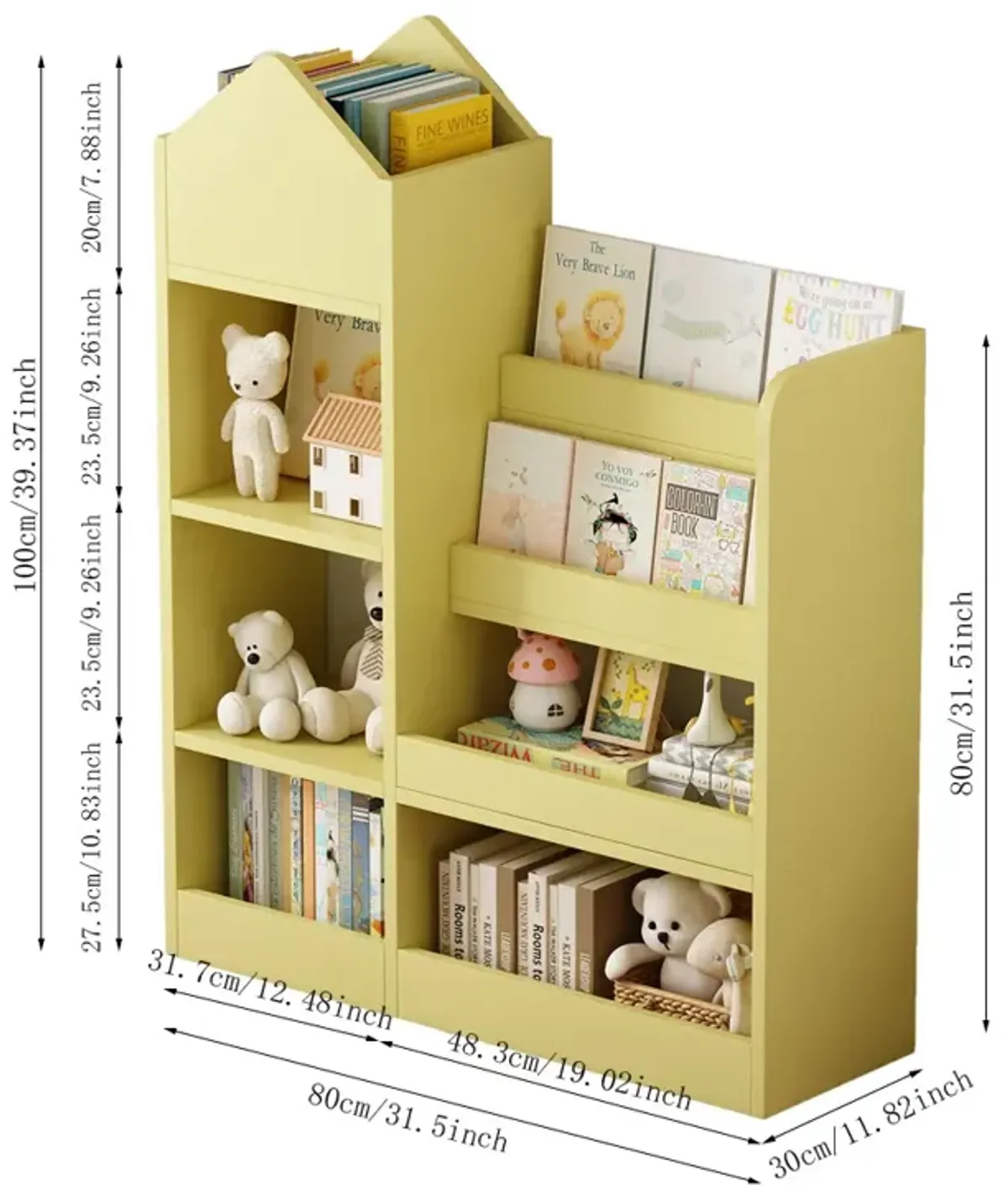 Kids Wooden Bookshelf Toy Storage Organizer with Bookcase, Kid's Bin Storage Unit with 6 Compartments 2 Baskets Bins Toys Box Organizer, Children Multi Shelf Cubby for Books, Toys Shelf