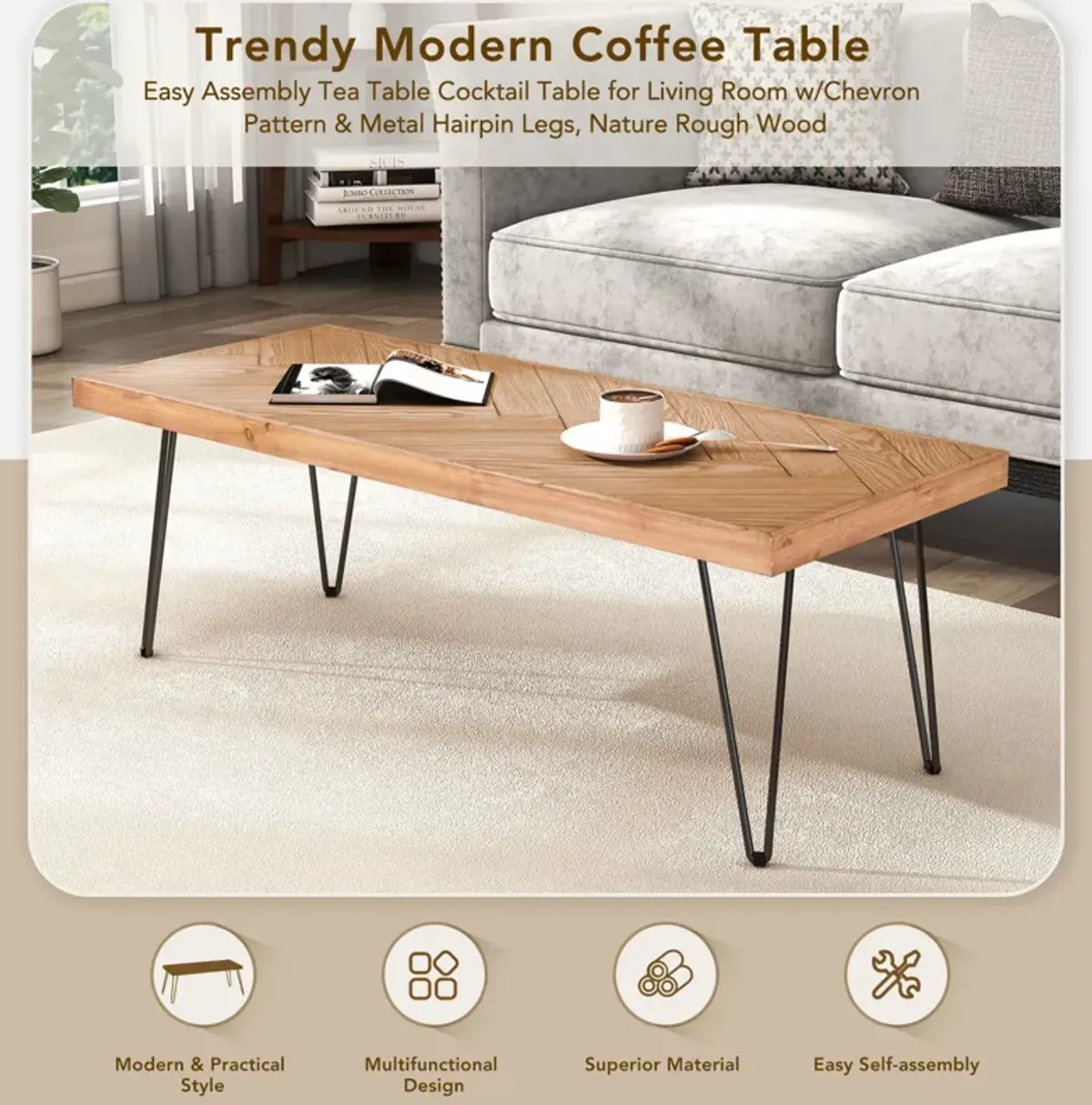 Modern Coffee Table, Easy Assembly Tea Table, Cocktail Table