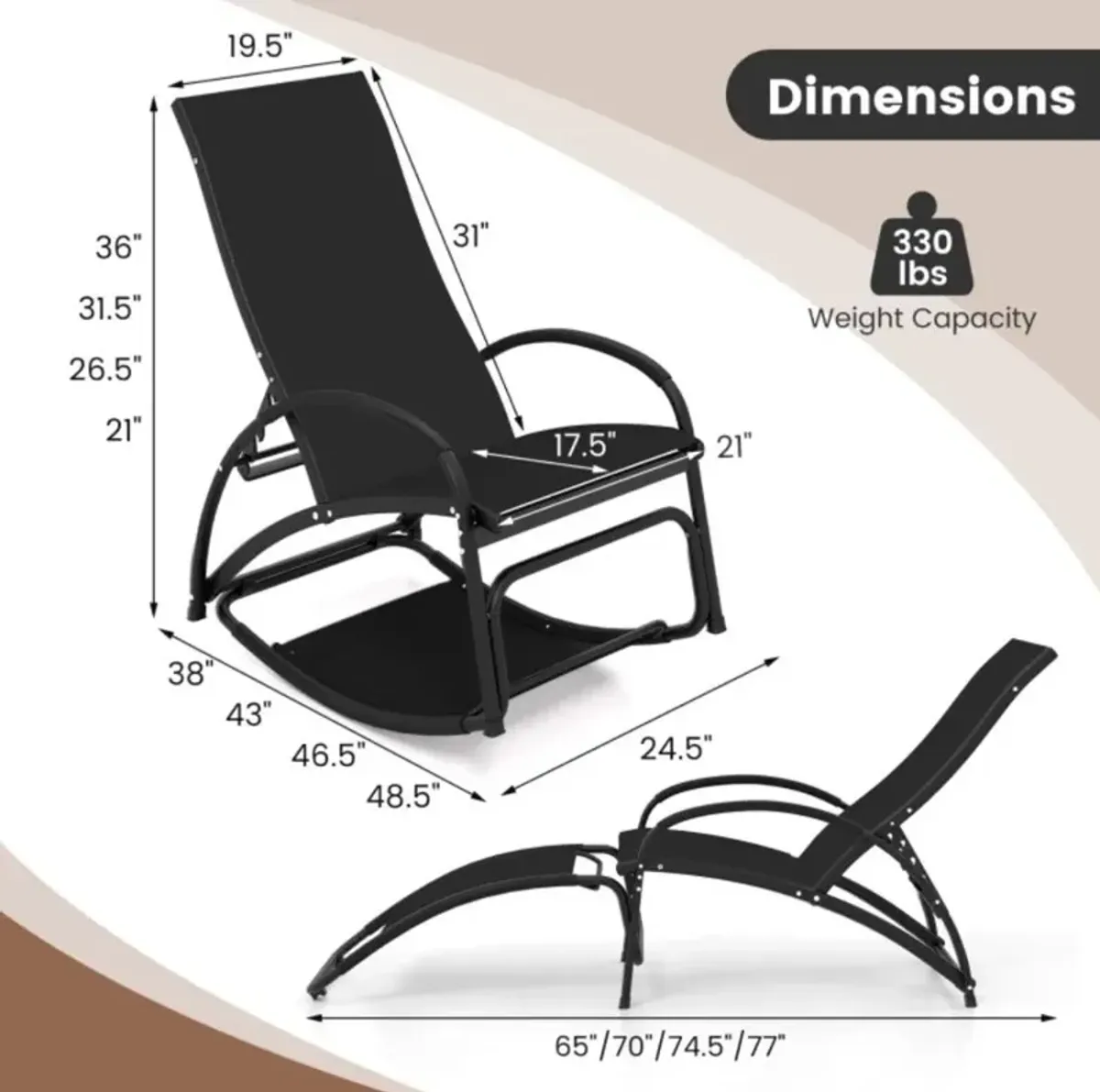 Hivvago 2-in-1 Outdoor Rocking Chair with 4-Position Adjustable Backrest for Patio Porch Poolside