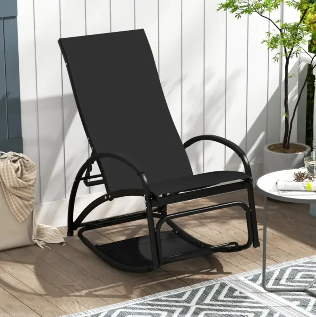 Hivvago 2-in-1 Outdoor Rocking Chair with 4-Position Adjustable Backrest for Patio Porch Poolside