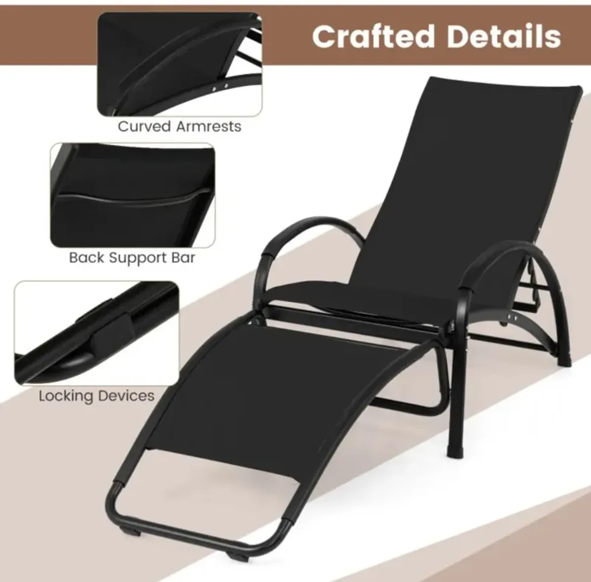 Hivvago 2-in-1 Outdoor Rocking Chair with 4-Position Adjustable Backrest for Patio Porch Poolside