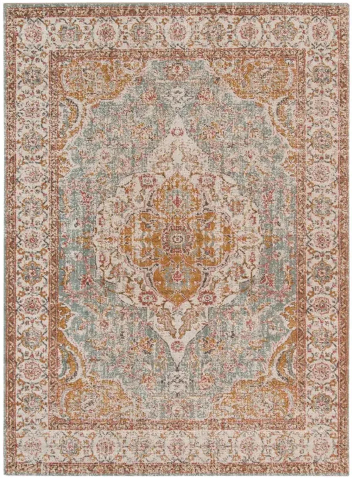 5 x 7 Blue Oriental Power Loom Area Rug With Fringe