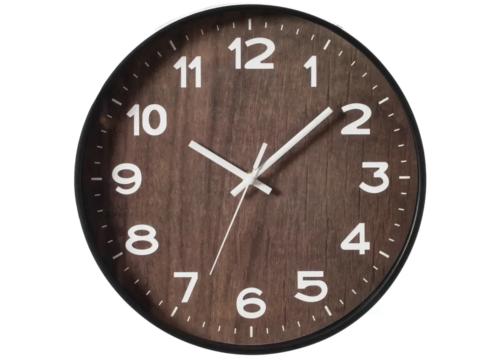 Decorative Modern Round Wood- Looking Plastic Wall Clock for Living Room, Kitchen, or Dining Room, Brown