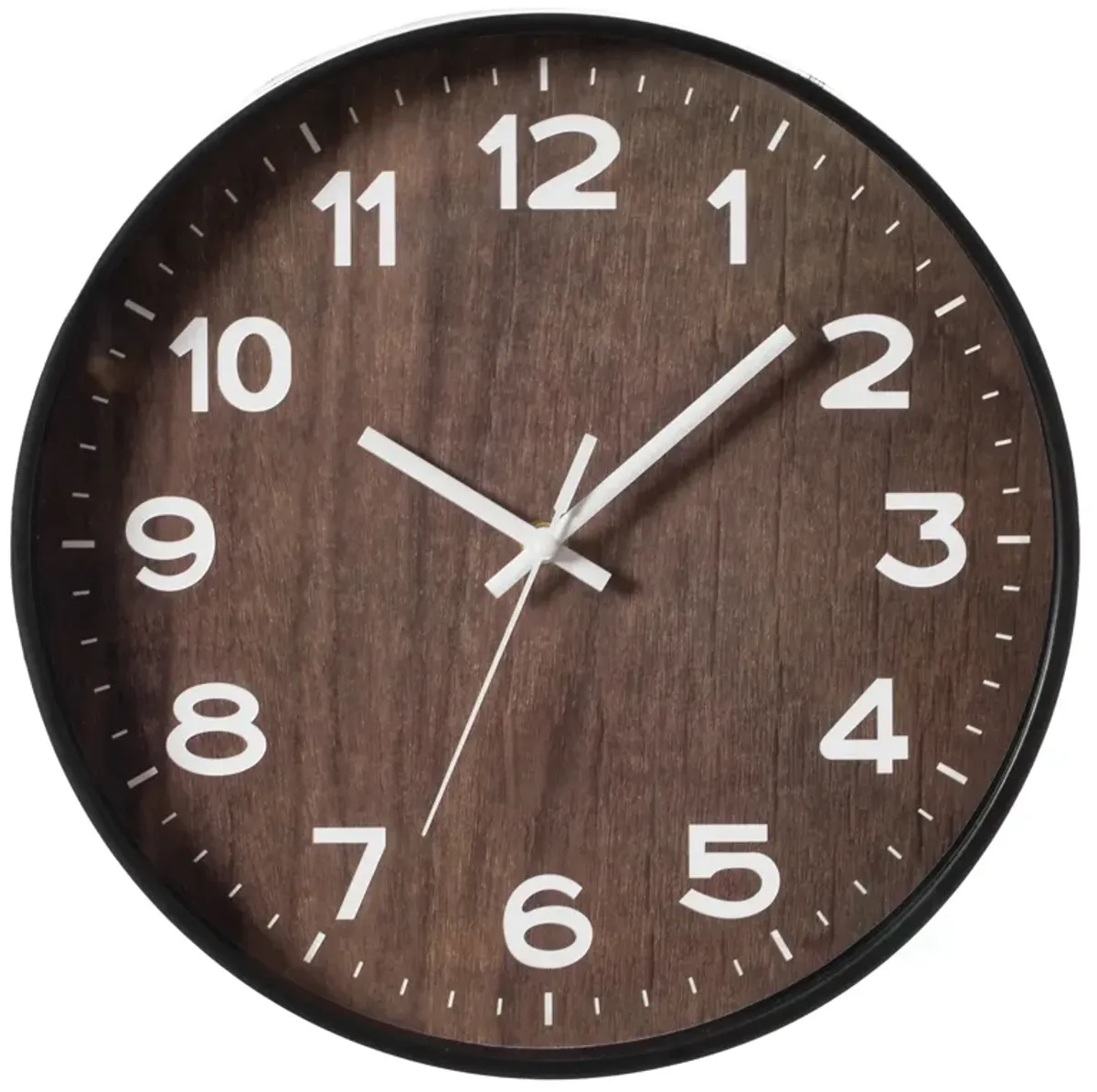 Decorative Modern Round Wood- Looking Plastic Wall Clock for Living Room, Kitchen, or Dining Room, Brown