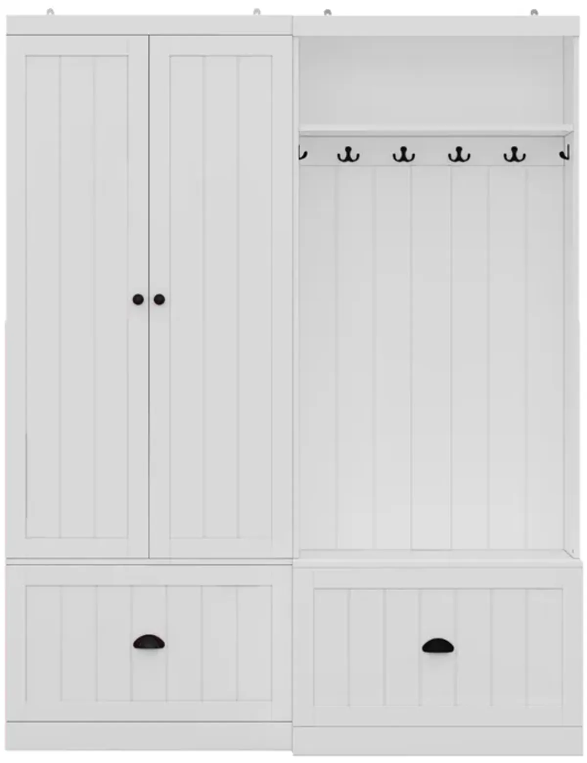 FUFU&GAGA White Hybrid Storage Wardrobe with Concealed Cabinet & Open Hanging, Dual Doors, Drawers, Shelf & Hooks (55.3" W x 17.7" D x 70.9" H)