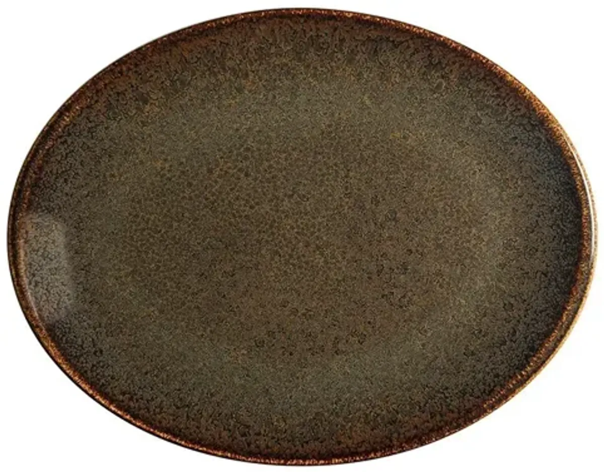 Tierra 12.25" x 9.5" x h:1" Oval Brown Porcelain Platter