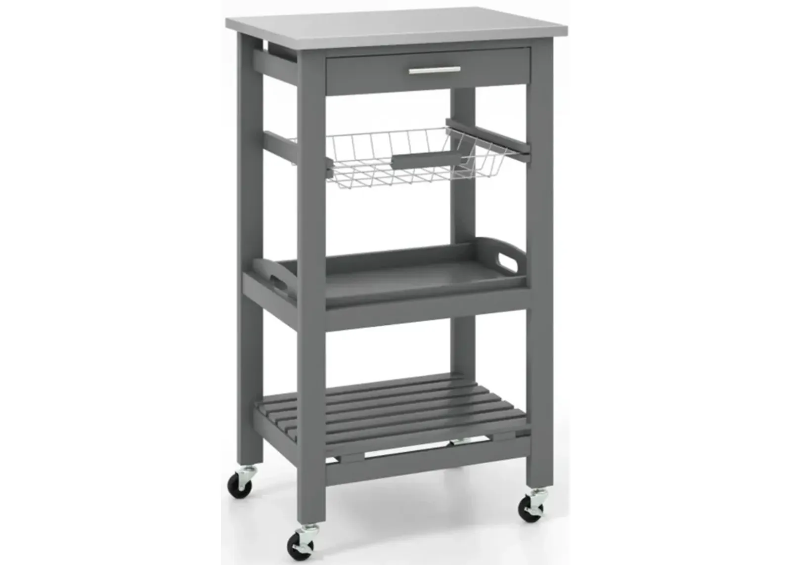 Hivvago Kitchen Island Cart with Stainless Steel Tabletop and Basket