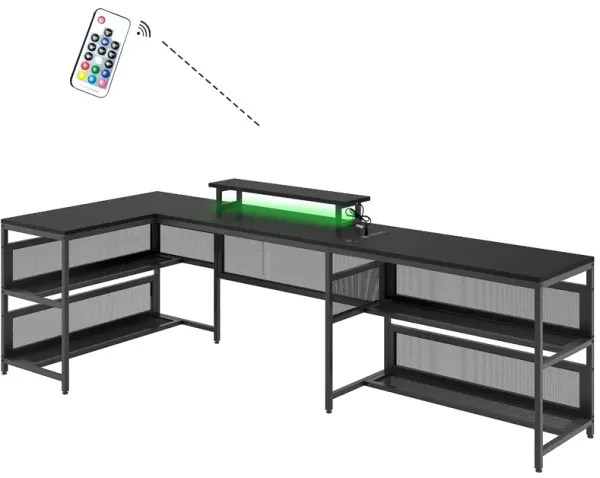 U-Shaped Desk With Shelve And LED Lights