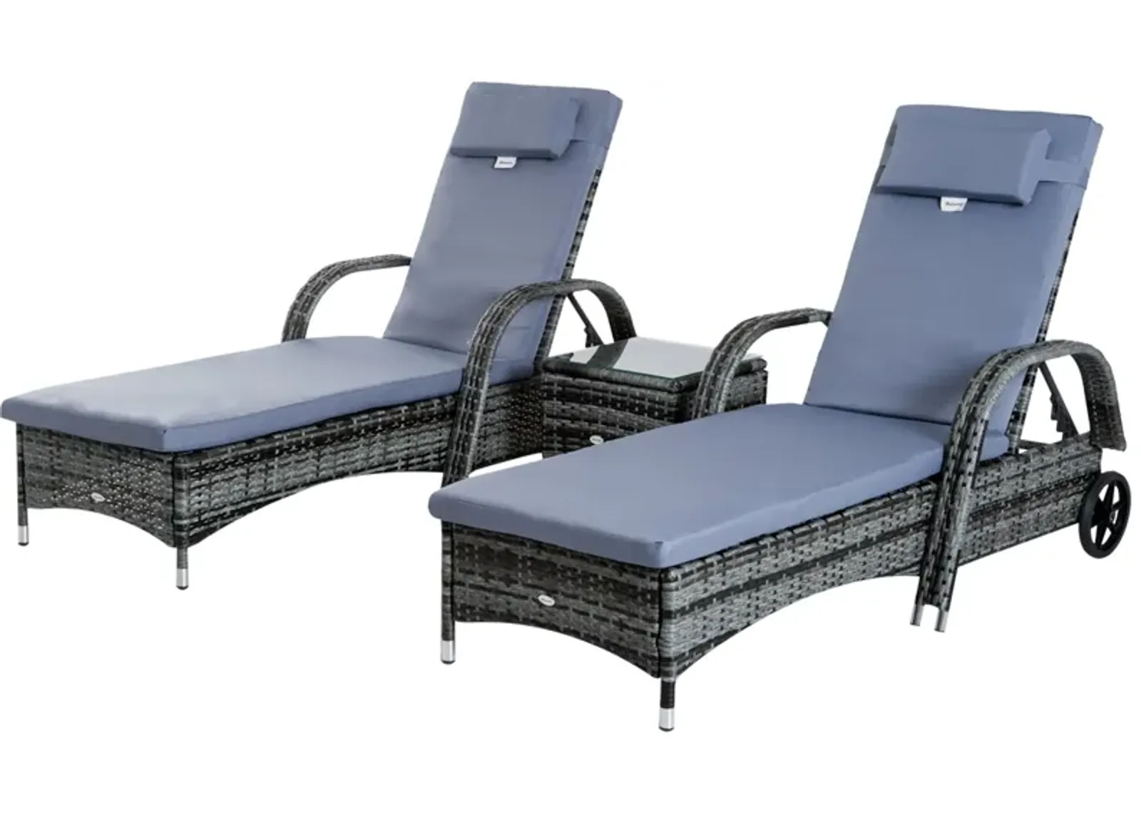 Gray Outdoor Relaxation: 3-Piece Wicker Chaise Lounge Set with Table