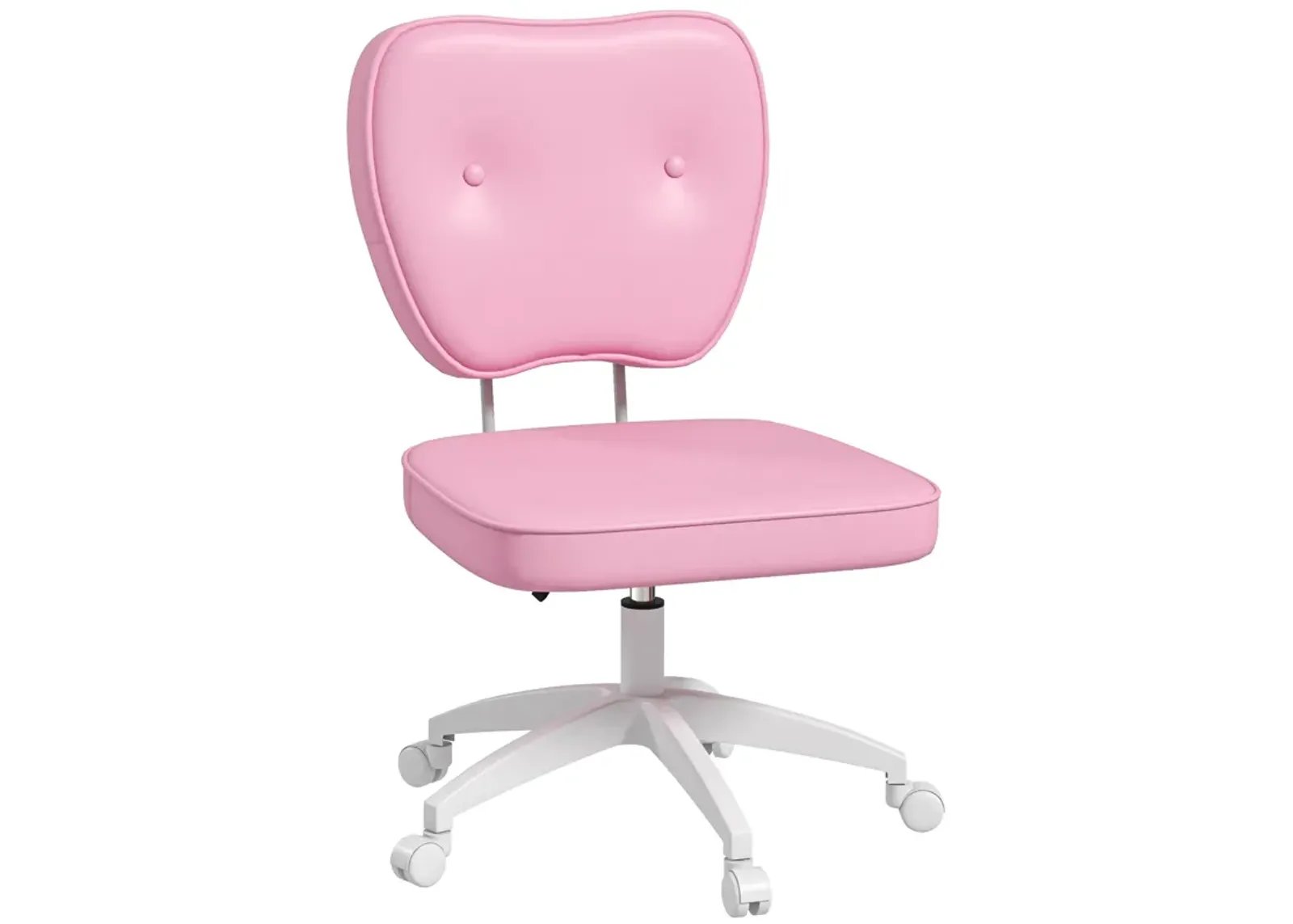 Vinsetto Cute Armless Office Chair, Small PU Leather Computer Desk Chair, Vanity Task Chair with Adjustable Height, Swivel Wheels, Mid Back, Pink