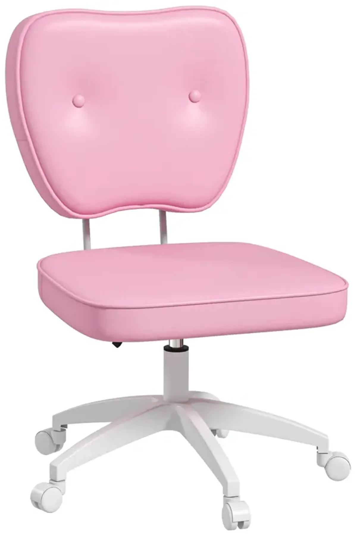 Vinsetto Cute Armless Office Chair, Small PU Leather Computer Desk Chair, Vanity Task Chair with Adjustable Height, Swivel Wheels, Mid Back, Pink