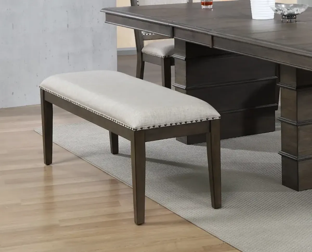 Cali Gray and Brown Dining Bench with Upholstered Seat and Nailheads 19 in. X 50 in. X 16 in.