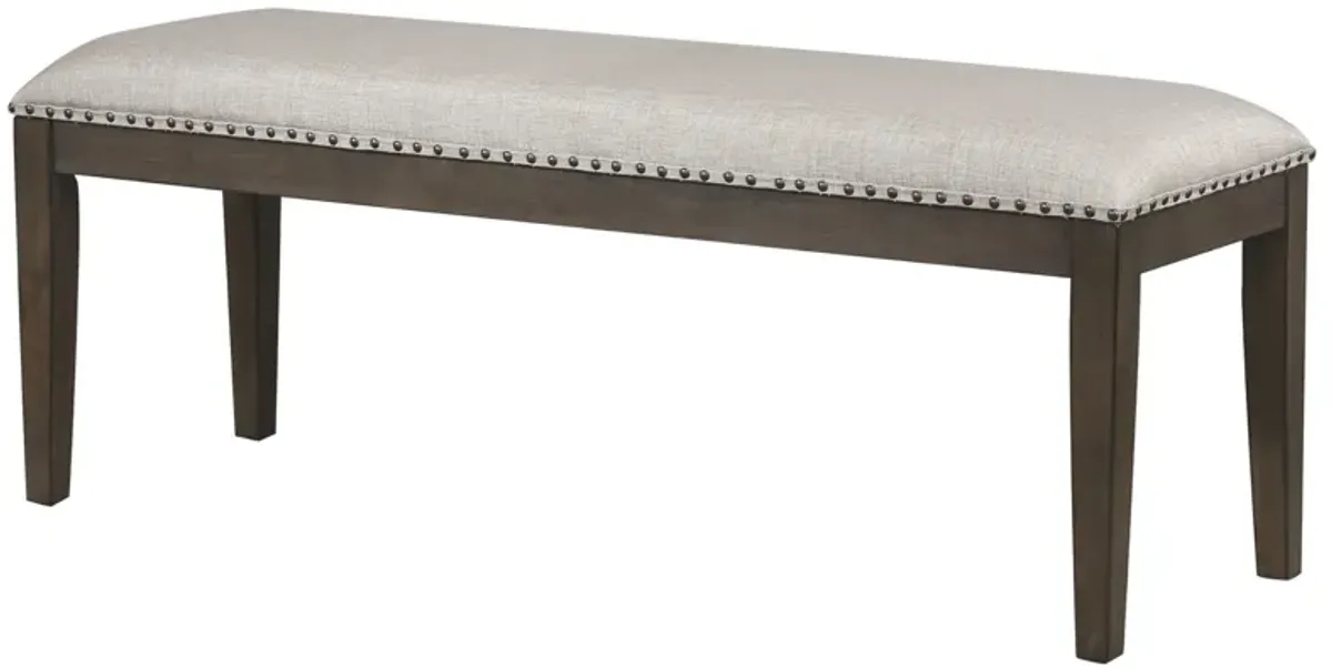 Cali Gray and Brown Dining Bench with Upholstered Seat and Nailheads 19 in. X 50 in. X 16 in.