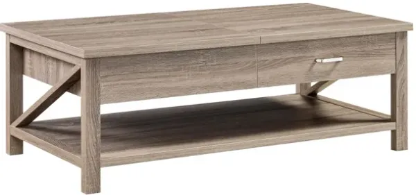 47 Inch Modern Coffee Table, Half Lift Top, Hidden Storage, Taupe Finish-Benzara