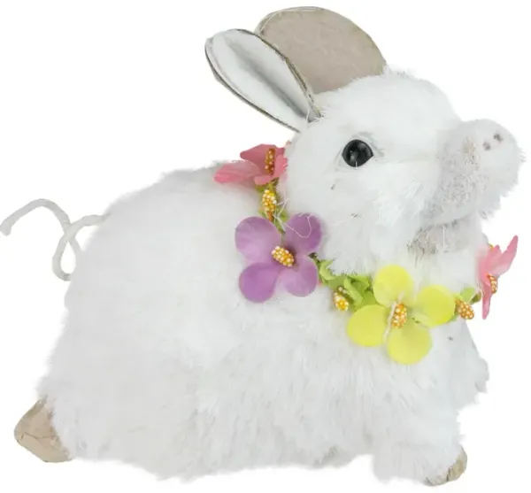 6.5" White Sisal Piglet with Floral Lei Spring Figure