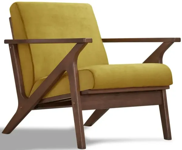 Omax Decor Zola Solid Wood and Velvet Upholstered Accent Armchair in Gold