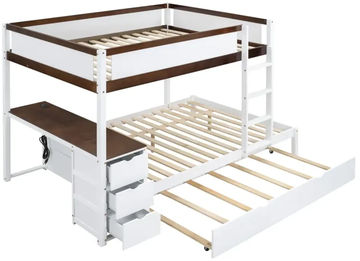 Full Over Full Bunk Bed With Twin Size Trundle, Storage And Desk