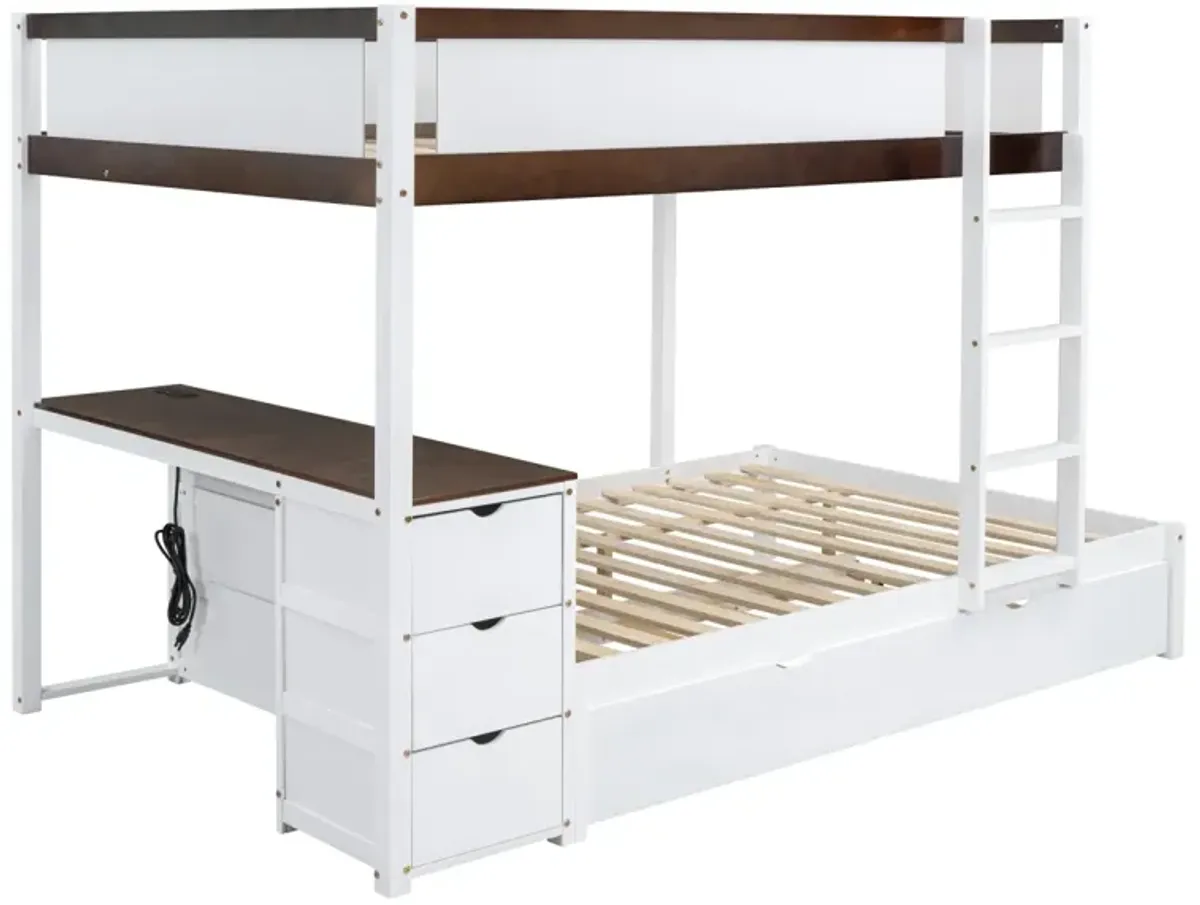 Full Over Full Bunk Bed With Twin Size Trundle, Storage And Desk