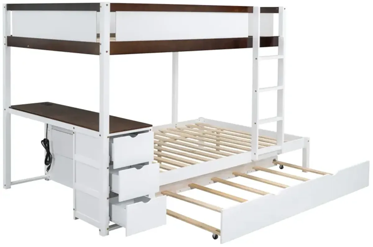 Full Over Full Bunk Bed With Twin Size Trundle, Storage And Desk