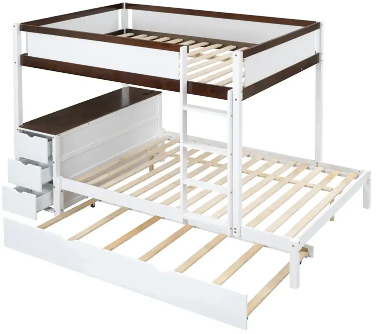 Full Over Full Bunk Bed With Twin Size Trundle, Storage And Desk