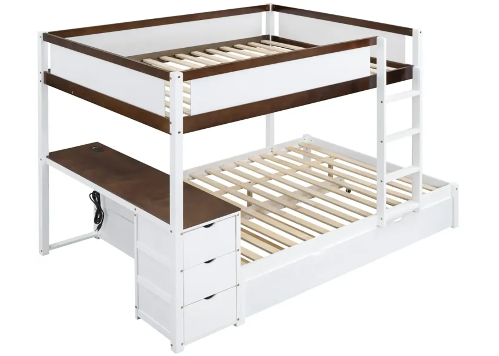 Full Over Full Bunk Bed With Twin Size Trundle, Storage And Desk