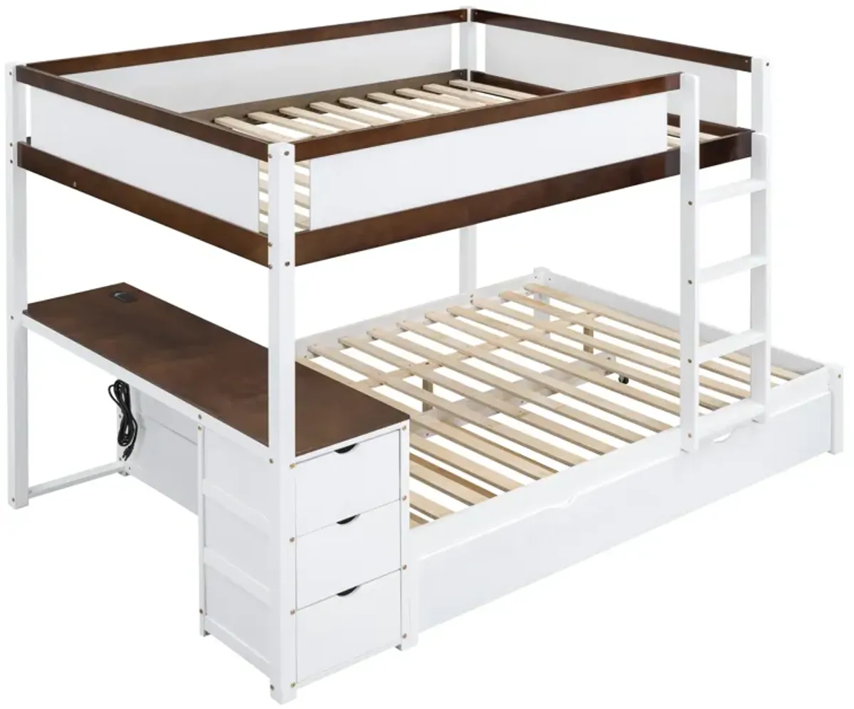 Full Over Full Bunk Bed With Twin Size Trundle, Storage And Desk